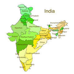 map of the division of the indium states. illustration