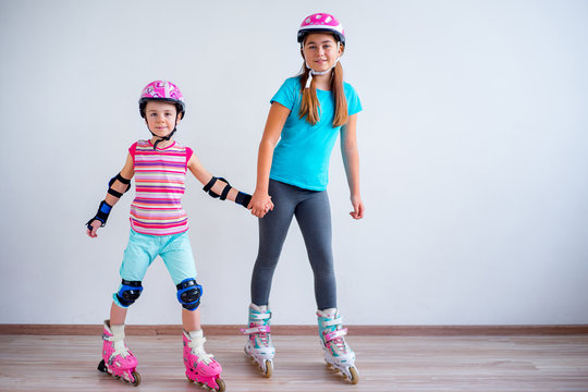 Girls on roller skates