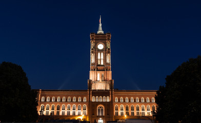 The Rotes Rathaus in Berlin, Germay, illuminated at sunset
