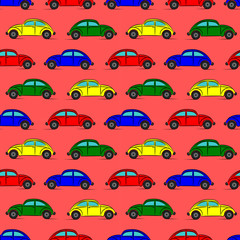 Bright seamless pattern with old fashioned vintage cars