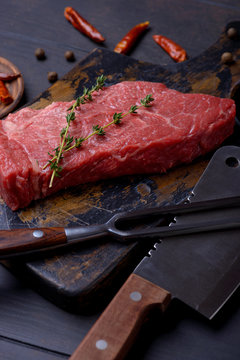 Closeup beef steak and spice