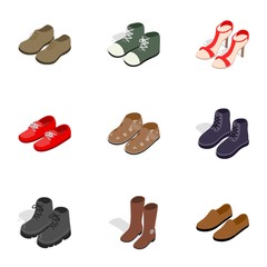 Various shoes icons, isometric 3d style