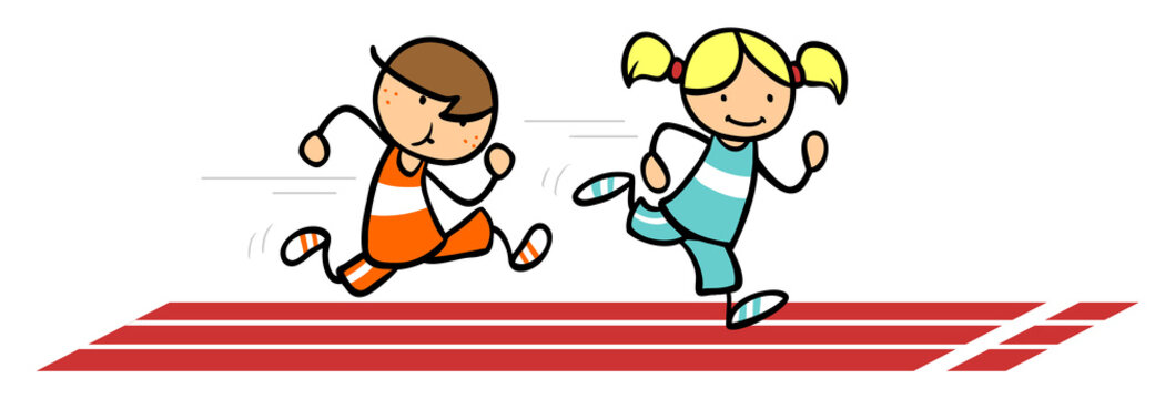 Junge und M&auml;dchen machen Wettlauf oder Wettrennen