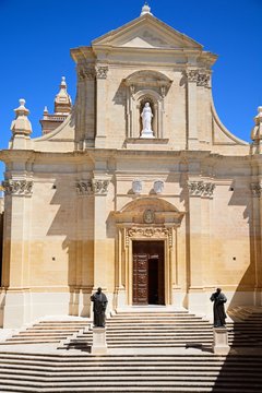 Elevated view of the Cathedral within the citadel in Cathedral Square, Victoria (Rabat), Gozo, Malta.