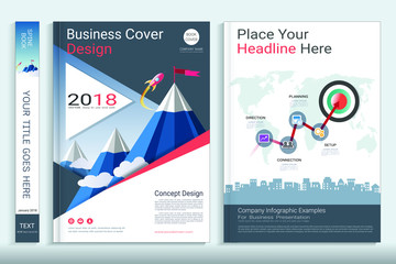 Cover book design template with business infographics data report chart, Use for annual report, proposal, portfolio, brochure, flyer, leaflet, catalog, magazine, booklet, Vector template in A4 layout.