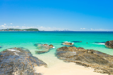 Currumbin Beach on the Gold Coast in Queensland in Australia on a clear day