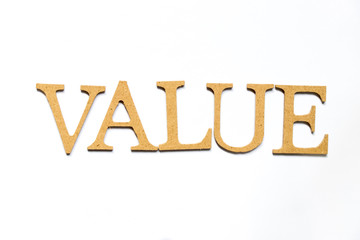 Wood letter compose in value word on white background