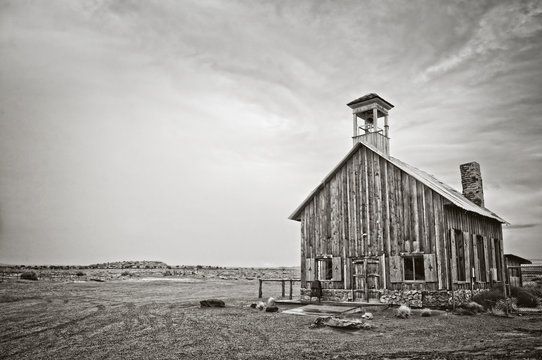 Old wooden church near Moab, Utah - Black and white photography