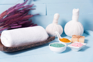 Beautiful composition of spa accessories