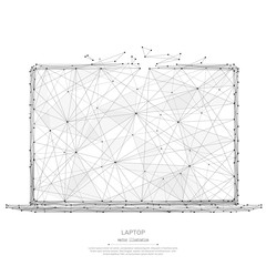Abstract mash line and point laptop origami on white background with an inscription. Starry sky or space, consisting of stars and the universe. Vector technology illustration