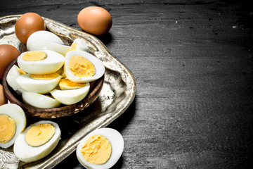 Boiled eggs in a bowl.