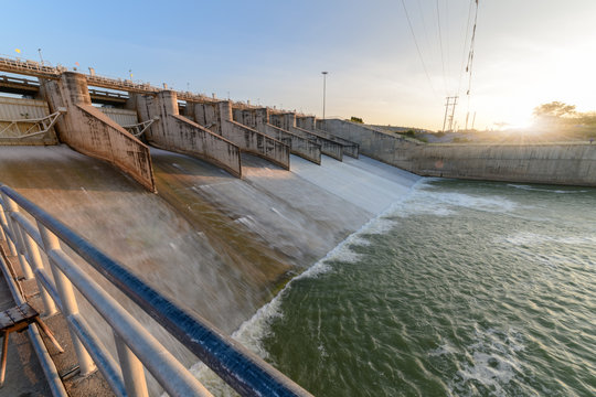 Spillway Of Dam Gate On Morning,