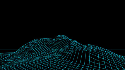 Abstract digital landscape. Wireframe landscape background. Big Data. 3d futuristic vector illustration.