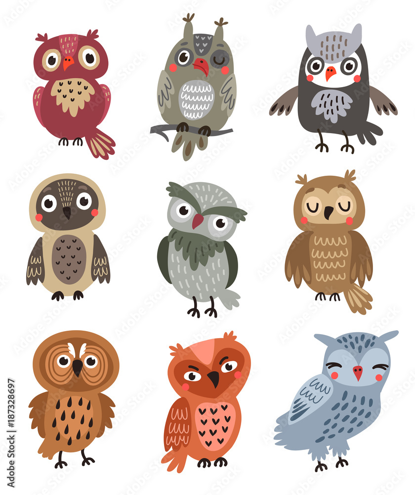 Wall mural owls vector set