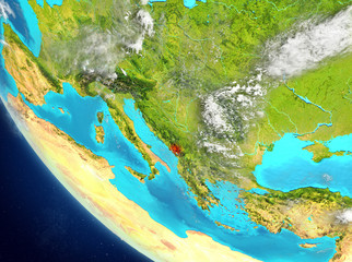 Satellite view of Montenegro in red