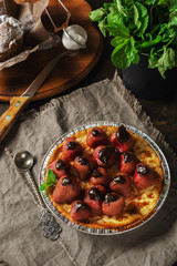 Cottage cheese pie with strawberry, chocolate and mint cupcakes