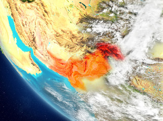 Satellite view of Pakistan in red