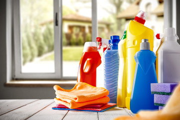 home cleaning background and interior with open window 