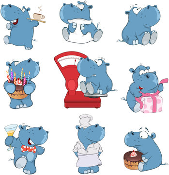 Set of Cartoon Illustration.  A Cute Hippo for you Design