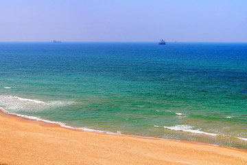 Sandy beach of the Mediterranean Sea in Ashkelon National Park, Israel