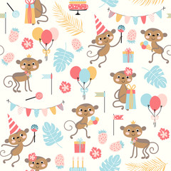 Holiday pattern with cute monkey