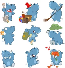 Tuinposter Set o Cartoon Illustration.  A Cute Hippo for you Design © liusa