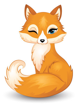 Cute fox on a white background. 