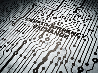 Cryptocurrency concept: circuit board with  word Cryptocurrency Exchange, 3D rendering