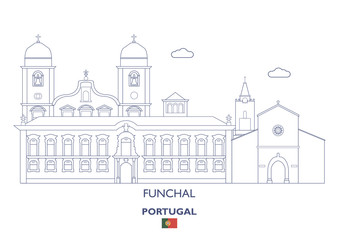Plakat Funchal Linear City Skyline, Portugal