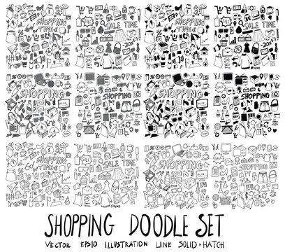 Set Of Shopping Illustration Hand Drawn Doodle Sketch Line Vector Scribble Eps10