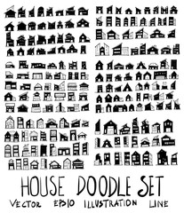 Fototapeta premium Set of House illustration Hand drawn doodle Sketch line vector scribble eps10