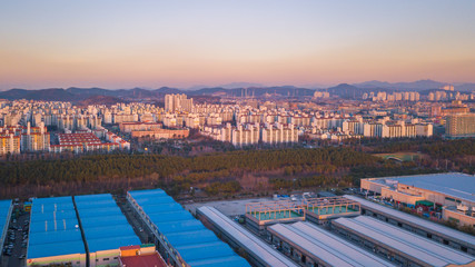 Aerial view Sunset of the industrial park. incheon Seoul,Korea.