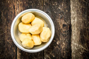 Peeled potatoes in a bowl.