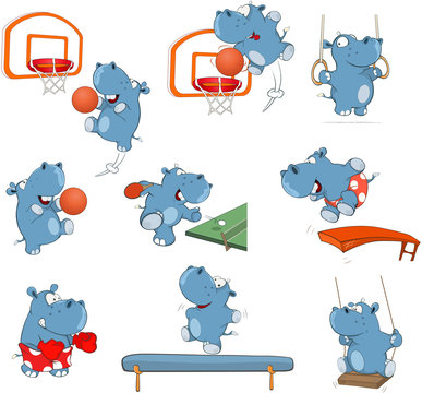 Set of Cartoon Illustration.  A Cute Hippo for you Design