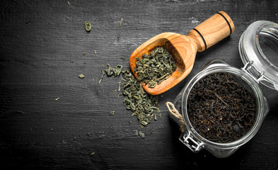Fragrant tea in glass jar.