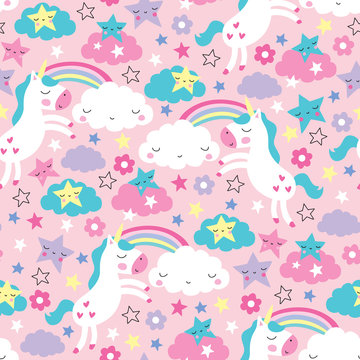 Fototapeta seamless pink unicorn pattern vector illustration