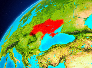 Fototapeta na wymiar Ukraine on Earth from space