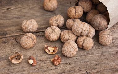 walnuts in a kraft paper bag