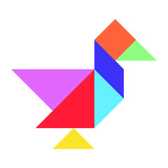 Colorful tangram puzzle in duck or goose shape on white background (vector illustration)