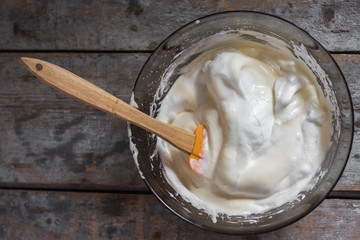 dough - mixing and whipping (proteins, yolks, sugar, flour, cream, etc.)