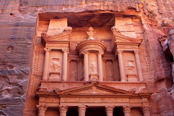 Al-Khazneh temple in the ancient Arab Nabatean Kingdom city of Petra, Jordan