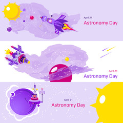 Set of three banners on the theme of the Astronomy Day. Vector illustration
