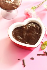 Homemade Chocolate Pudding in heart shaped Ramekin/ Valentines day dessert