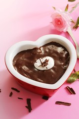 Homemade Chocolate Pudding in heart shaped Ramekin/ Valentines day dessert