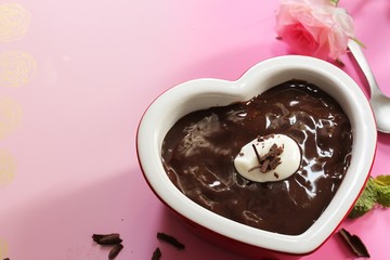 Homemade Chocolate Pudding in heart shaped Ramekin/ Valentines day dessert