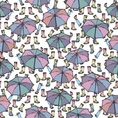 Fototapeta na wymiar Seamless pattern with umbrella and rubber boots.