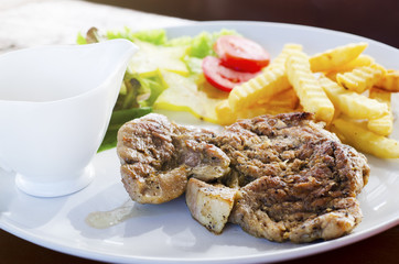 White Plate Steak with French Fries
