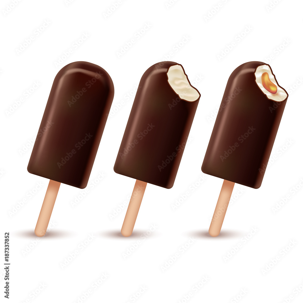 Poster Realistic Detailed 3d Ice Cream Chocolate Set. Vector