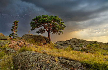 The beautiful landscape photo at the beginning of a thunderstorm and the approaching hurricane.