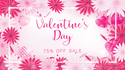 valentine floral invitation is decorate in red and pink color as flower blooming, border is pearl pink along with petals are dropped on beside , usage in advertising decorative or cerebrate invitation